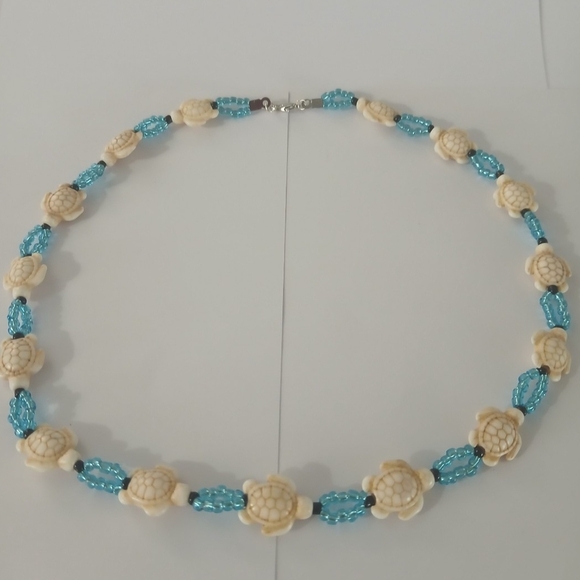 Turtle Bead Necklace with Blue Accents - Picture 2 of 4